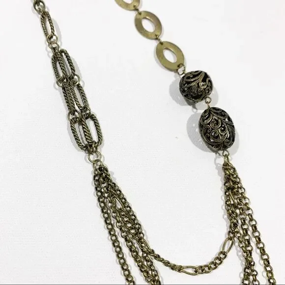 NECKLACE Gold Tone Multi Style Asymmetrical Chain - Picture 7 of 7